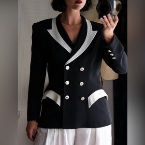 Vintage 90s Candice Fraiberger for Neiman Marcus Black White Peplum Blazer Sz 44